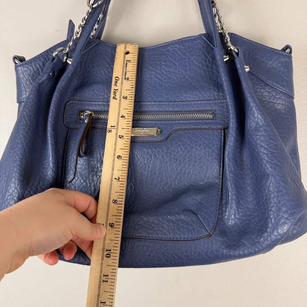 Jessica Simpson Shoulder Bag Women's Blue Pebbled Leather Classic Front Pocket